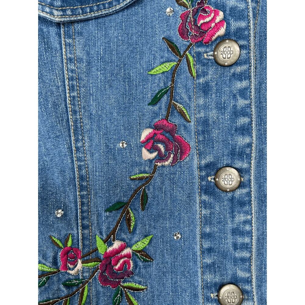 Vintage Bill Blass Blue Jean Flower Embroidered & Sequined Vest Size L 90's Y2K - Picture 5 of 6